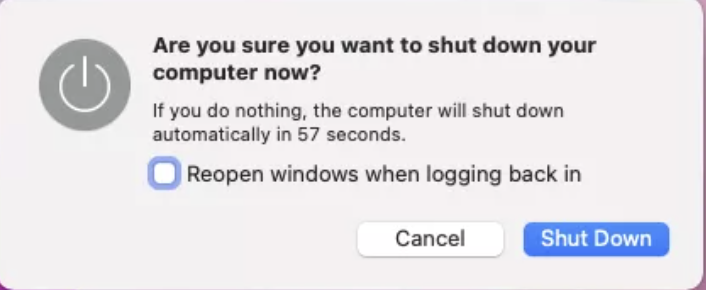Mac shut down notification.